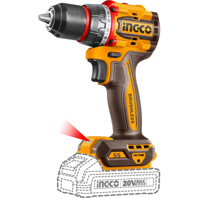 Бесщеточный шуруповерт INGCO 55 Нм 20В, б/щ INDUSTRIAL CDLI205581