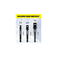 Адаптеры для головок 1/4", 3/8", 1/2", 75 мм, набор 3 шт DOWELL HY050102