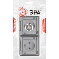 Розетка ЭРА Эксперт 11252401 2x2PE горизонтальная IP55, шторки, 16A, 250В, СУ, белый Б0063254