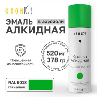 Эмаль алкидная Kronbuild RAL 6018 светло-зеленая, глянец, 520 мл SPA6018G
