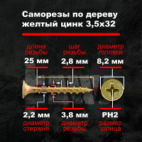 Саморезы по дереву BOWT, для гипсокартона желтые 3,5x32 100 шт Z02212