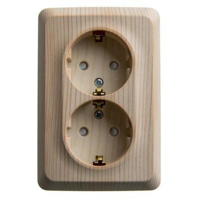 Двойная угловая розетка Systeme Electric ЭТЮД, О/У с заземлением, со шторками, 16А, сосна PA16-108D