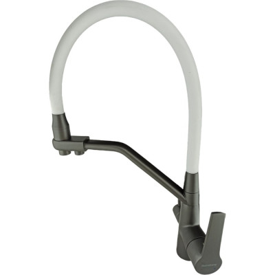 Смеситель для кухни Rainsberg графит, однорычажный, с гибким белым изливом R603CY-0