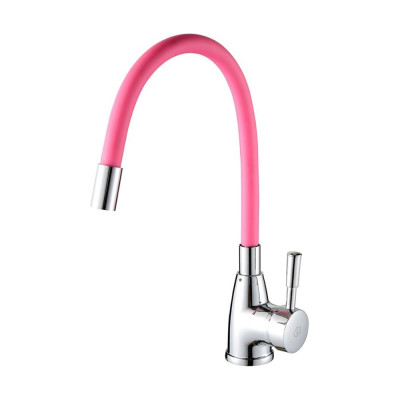 Смеситель для кухни ROEGEN 40 мм, на гайке, с боковой ручкой, с гибким розовым изливом RD014P