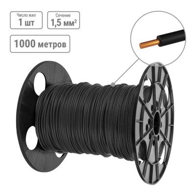 Провод TDM ELECTRIC ПуВ 1х1,5 ГОСТ на катушке (1000м), черный SQ0124-0022
