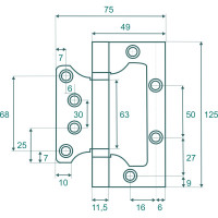 Петля накладная VETTORE FLUSH 125×75×2.5mm AB Бронза, 2шт 20635