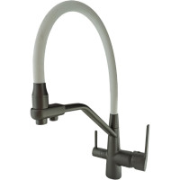 Смеситель для кухни Rainsberg графит, однорычажный, с гибким белым изливом R603CY-0