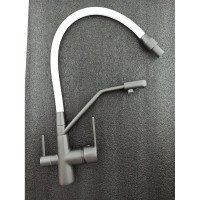 Смеситель для кухни Rainsberg графит, однорычажный, с гибким белым изливом R603CY-0