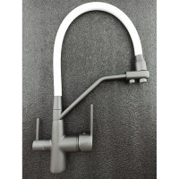 Смеситель для кухни Rainsberg графит, однорычажный, с гибким белым изливом R603CY-0