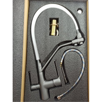 Смеситель для кухни Rainsberg графит, однорычажный, с гибким белым изливом R603CY-0