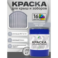 Краска по металлу MALARE для крыш и заборов, по ржавчине, быстросохнущая, износостойкая, матовая, темно-серый, 20 кг КМЗ7040М2000