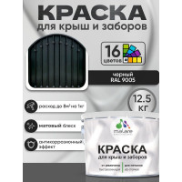 Краска по металлу MALARE для крыш и заборов, по ржавчине, быстросохнущая, износостойкая, матовая, черный, 12,5 кг КМЗ9005М1250