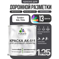 Краска MALARE АК-511 для дорожной разметки, графитово-серый(темный), 1,25 кг КАК5117024М0125