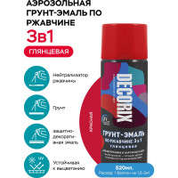 Аэрозольная грунт-эмаль по ржавчине 3 в 1 Decorix (красный; глянцевый; 520 мл) 0106-04 DX