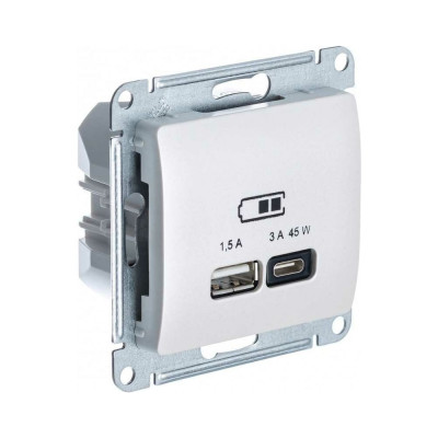Розетка USB Systeme Electric GLOSSA A + тип-C 45W высокоскор.заряд. QC, PD, механизм, ПЕРЛАМУТР GSL000629