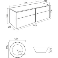 Тумба подвесная с 2-мя раковинами ORANGE Отто Ot-130TuMDF+B08-360W