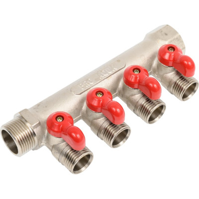 Коллектор с отсекающими кранами (плоскость) PRO AQUA 3/4, 4 х 1/2 V100.04-m20-f20