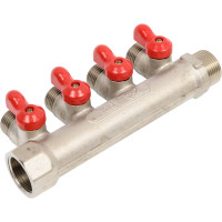 Коллектор с отсекающими кранами (плоскость) PRO AQUA 3/4, 4 х 1/2 V100.04-m20-f20