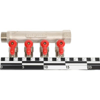 Коллектор с отсекающими кранами (плоскость) PRO AQUA 3/4, 4 х 1/2 V100.04-m20-f20