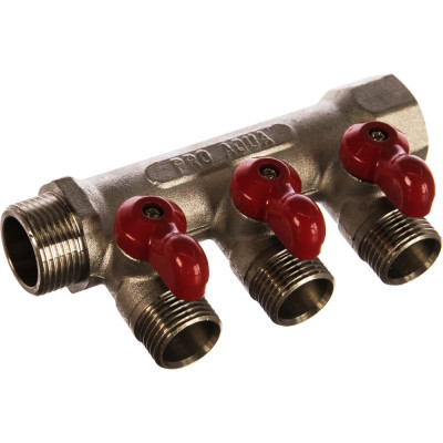 Коллектор с отсекающими кранами (плоскость) PRO AQUA 3/4, 3 х 1/2 V100.03-m20-f20