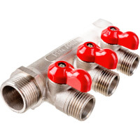 Коллектор с отсекающими кранами (плоскость) PRO AQUA 3/4, 3 х 1/2 V100.03-m20-f20