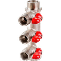 Коллектор с отсекающими кранами (плоскость) PRO AQUA 3/4, 3 х 1/2 V100.03-m20-f20
