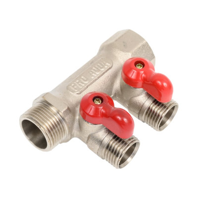 Коллектор с отсекающими кранами (плоскость) PRO AQUA 3/4, 2 х 1/2 V100.02-m20-f20
