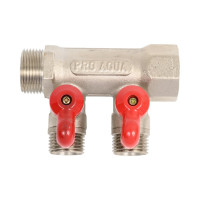Коллектор с отсекающими кранами (плоскость) PRO AQUA 3/4, 2 х 1/2 V100.02-m20-f20