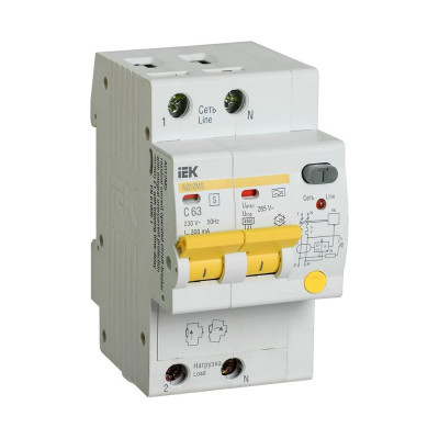 Дифференциальный автомат IEK АД12MS 2Р 63А 300мА MAD123-2-063-C-300