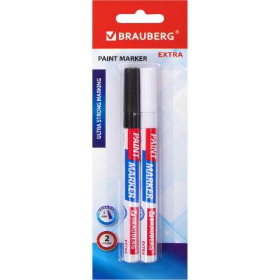 Лаковый маркер-краска BRAUBERG EXTRA paint marker 2 мм, НАБОР 2 цвета, белый/черный, 151993