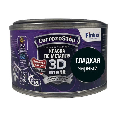 Быстросохнущая грунт-эмаль по металлу, ржавчине Finlux F-115 CorrozoStop Ral 9005 Черный, 0.25 л 4603783210602