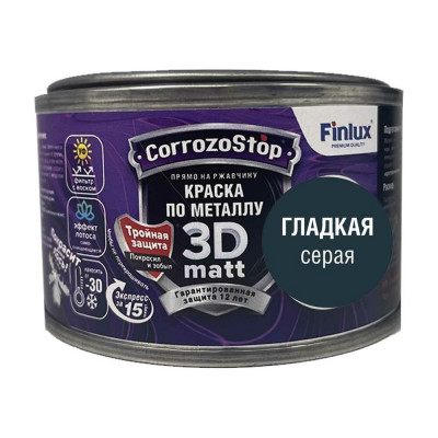 Быстросохнущая грунт-эмаль по металлу, ржавчине Finlux F-115 CorrozoStop Ral 7016 Темно-Серый, 0.25 л 4603783210756