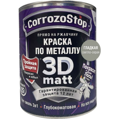 Быстросохнущая грунт-эмаль по металлу, ржавчине Finlux F-115 CorrozoStop Ral 7042 Серый, 0.75 л 4603783207718