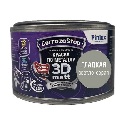 Быстросохнущая грунт-эмаль по металлу, ржавчине Finlux F-115 CorrozoStop Ral 7042 Серый, 0.25 л 4603783210701