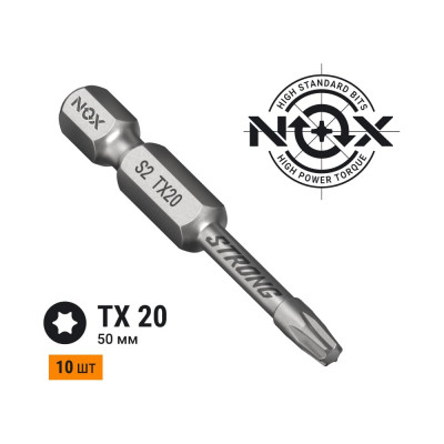 Бита TORSION STRONG TX20, 50 мм, 10 шт, бокс, E6.3 NOX 339205