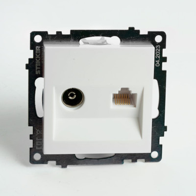 Розетка STEKKER телевизионная + компьютерная RJ-45 (механизм), gls00-7106-01, 75 ом, 5-862мгц, серия катрин, белый, 49181
