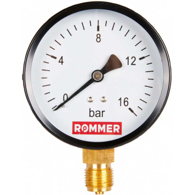 Манометр ROMMER радиальный rim-0010-101615 корпус dn 100 мм 1/2" , 0...16 бар, кл.2.5 RG00929SFN5F7O