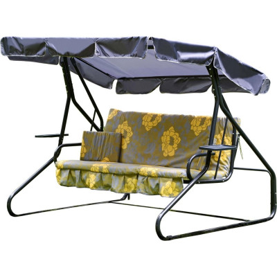 Садовые качели OLSA 3-х местные Люкс 2 каркас антрацит, разноцветный рисунок цветы 1 упаковка с1479