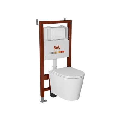 Комплект Bauedge BAU 6 в 1: инсталляция BAU PRO, унитаз подвесной торнадо Bau Nimb Hurricane-2, сиденье дюропласт микролифт, клавиша BAU Stil, белый глянец Q111300-BK0001-HQ2-Q00001