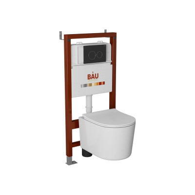 Комплект Bauedge BAU 6 в 1: инсталляция BAU PRO, унитаз подвесной безободковый Bau Hotel PRO, сиденье быстросъемное микролифт, клавиша BAU Dream, черный матовый Q111300-NM0003-PRO-Q00005