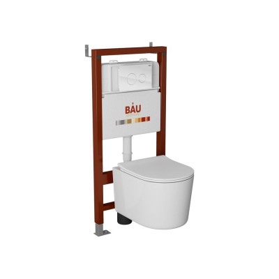 Комплект Bauedge BAU 6 в 1: инсталляция BAU PRO, унитаз подвесной безободковый Bau Hotel PRO, сиденье быстросъемное микролифт, клавиша из стекла BAU Dream, белая Q111300-NM0003-PRO-Q00010
