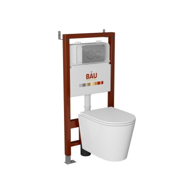 Комплект Bauedge BAU 6 в 1: инсталляция BAU PRO, унитаз подвесной торнадо Bau Nimb Hurricane-2, сиденье дюропласт микролифт, клавиша BAU Dream, хром Q111300-BK0001-HQ2-Q00004