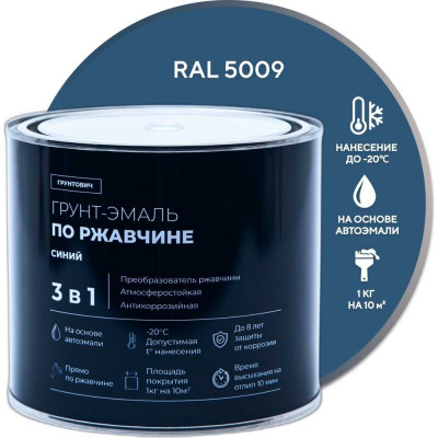 Грунт-эмаль по ржавчине 3 в 1 Грунтович быстросохнущая, 1.8 кг, синий blue-18