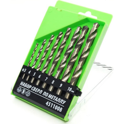 Набор сверл по металлу 8 шт, 3, 4, 5, 6, 7, 8, 9, 10 мм Pobedit 4511008
