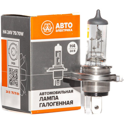 Автолампа АВТОЭЛЕКТРИКА h4 24-75/70 p43t, галогенная 24 в 09.02402