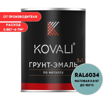 Грунт-эмаль 3 в 1 KOVALI матовая Пастельно-бирюзовая RAL 6034 (0,8кг) kov3.2.1.A.6034.0.8mat