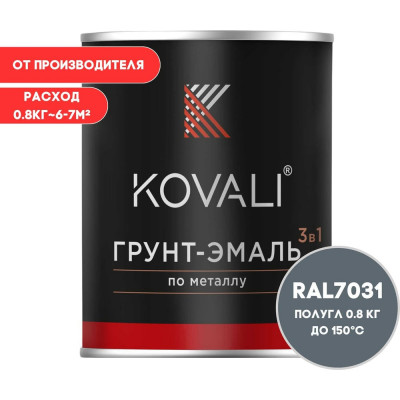 Грунт-эмаль 3 в 1 KOVALI полуглянец Сине-серая RAL 7031 (0,8кг) kov3.2.4.C.7031.0.8pg