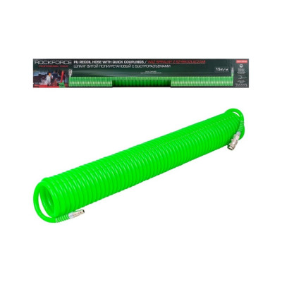 Шланг витой полиуретановый 12х8 мм, 15 м, с быстроразъемами Rockforce RF-1208-15Green(58007)