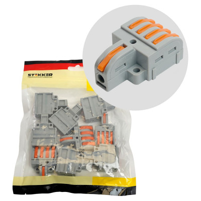 Клемма супер-компактная разветвительная STEKKER 1 вход, 4 выхода, наборная, LD220-104 (DIY упак 10 шт), 49792