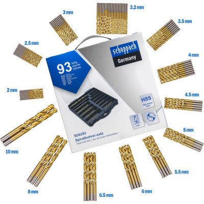 Сверла по металлу, набор 93 предмета Scheppach ch-924U93(58957)